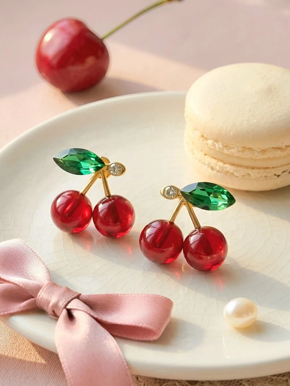 Red Cherry Acrylic Stud Earrings Gold Tone 925 Silver Post Coquette Coconut Girl